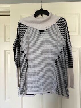 Calvin Klein Cream and Black Striped Knit Sweater